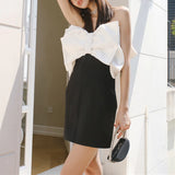 Sexy Dress For Women Slash Neck Sleeveless Hit Color Patchwork Bowknot Mini Dresses Female Summer Fashion