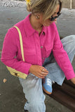 MODA 2023 Autumn Women Pink Textured Short Jacket Single Breasted Vintage Long Sleeve Tweed Coats Casual Female Outwear