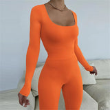 Sisterlinda Fitness Tracksuit 2Piece Set Women Skinny Bodycon-Shaping Bodysuits+High Waist Sporty Leggings Activewear
