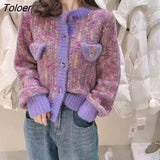 New Autumn Purple Women Knitted Cardigans Fashion Korean Gentle Casual Pink Plaid Sweater Furry Coat Pull Oversized
