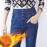 Jeans for Women Mom Jeans Plus Size Winter Warm Elastic High Waisted Skinny Jeans Woman Pencil Pants Office