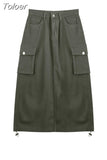 Grunge Cargo Skirt Long Women Acubi Fashion High Waist Drawstring Vintage Y2k Pocket Patchwork A-line Skirt
