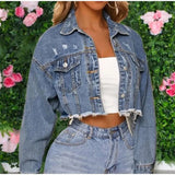 Jacket Women 85% Cotton Candy Color Cropped Denim Jacket Female Long Sleeve Loose 2022 Fashion Casual Spring Ladies