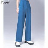 Women Pants 2022 Summer Straight Wide Leg Trousers Solid Black Casual Basic Casual