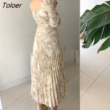 Elegant Women Dress with Belt Spring 2023 New Square Neck Party Dresses Vestidos Business Runway Vintage Clothing