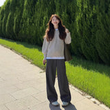Languid Feeling High Waist Broad Leg Sleet Suit Trousers Women Autumn Loose Thin Hanging Straight