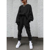 2025 Women's New Ebay Burst Pure Color Long-Sleeved Trousers Loose Casual Suit