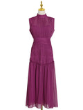 Toloer Dress Dress 2024 Summer New Temperament Smoke Pleated Sleffess Advanced Sense Chiffon Waist Show Thin And Versatile-Outfit