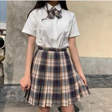 Women Jk Skirts High Waist Students School Uniform Pleated A-Line Mini Plaid Harajuku Preppy