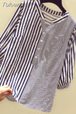 Stripe Shirt Women's New Korean Loose Versatile Shirt Spring Office Ladies V-neck Shirts Pullover Vintage