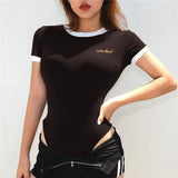 Rockmore Skinny Elegant Bodycon Bodysuit Women Casual Ladies Bodysuit Blue Short Sleeve O Neck Romper Jumpsuit Office