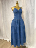 Women's Summer New Sexy Fashion V-Neck Suspension With Denim Dress Cake