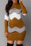 Casual Stripe Print Round Neck Long Sleeve Bodycon