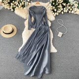 Women Design Korean Irregular Set Long Sleeve Tops+High Waist A-line Long Skirts Autumn Winter Fashion Two Piece
