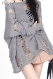Hollow Out Sweater Women Streetwear Y2k Grunge Ripped Hole Long Sleeve Loose Knit Sweater Harajuku Fashion