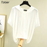 T-shirts Women Hooded Fashion Loose Casual All-match Korean Style Solid Simple Y2k Aesthetic Футболка Женский Cozy Chic