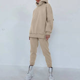 Print Fleece Women Hoodie 2 Pieces Set Full Sleeve Hooded Top Jogger Long Sweatpant Women's Tracksuit Loose Casual