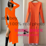 and winter sexy French slit sweater dress female slim tight-fitting hip-knit over-the-knee