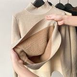 Warm Korean Plus Velvet Sweater Woman Knitwear Turtleneck Thicken 2022 Knitted Pullovers Casual Fleece Lined Tops