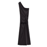 Autumn New Women's Decoration Body Black Asymmetric Design Temperament Long