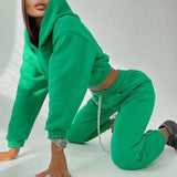 Loose Fleece Women's Pants Tracksuit Cropped Hooded Top And Drawstring High Waist Joggers Ladies Sports Suit 2022