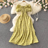 Women Chiffon French Style Dress Summer 2022 Slash Neck Vacation Elastic Waist Elegant Party Slim A Line Long