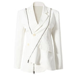 Women Black Zipper Irregular Blazer New Notched Long Sleeve Loose Fit Jacket Fashion Tide Spring Autumn 2023
