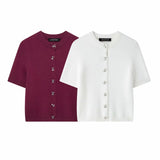 And Winter New Bow Buckle Buckle Short-Sleeved Knit Coat