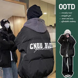 High Street Oversize Cotton Clothes Female Winter New Students Fake Two Thick Cotton-Padded Clothes Leisure Retro Cotton-Padded Jacket-Outfit