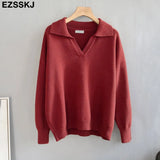 polo collar Autumn Winter Sweater pullovers Women 2021 loose thick cashmere Sweater Pullover women oversize sweater