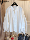 Blouse Women V-neck Puff Sleeve Folds Loose Shirts Temperament Ladies Tops Korean Elegant Blusas Mujer De Moda