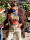 Sweetown Faux Fur Patchwork Suede Jackets Cute Y2K Coats Women Autumn Winter 2021 Brown Vintage Outwear Elegant Fashion