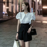Puff Sleeve Blouse Women Sweet Peter Pan Collar White Shirts Fashion White Korean Y2k Tops 2023 Blusas Muer De