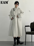 Loose Fit Gray Big Size Long Thick Woolen Coat Parkas New Long Sleeve Women Fashion Tide Autumn Winter 2022