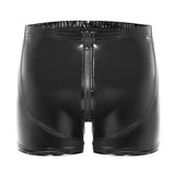 Toloer Men's PU Bright Leather Shorts, Bright Mirror Flat Leather Pants No Odor Size Accurate-Outfit