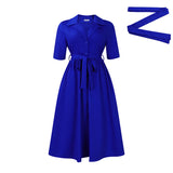 African Women's Dress 2025 Summer New Fashion Suit Collar Short Sleeve Solid Color Swing