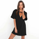 Women Tshirt mini Dress Choker V-neck Summer Dresses Long Short Sleeve Casual Sexy Halter Boho Beach Dress Vestidos