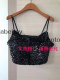 Women Sexy Fashion Shinny Sequin Cropped Tank Tops Vintage Backless Thin Straps Female Camis