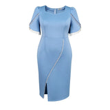 African Plus-Size Temperament Women's Dress Elegant Style Lead Pearl Open-Fork Dress