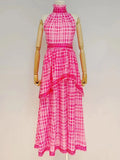 Casual Plaid Dress For Women Turtleneck Sleeveless High Waist Mid A Line Dresses Female 2021 Summer Fashion