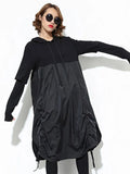 2022 New Spring Hooded Long Sleeve Drawstring Black Fold Split Joint Loose Long Dress Women Fashion Tide