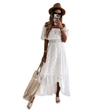 Maxi Party Dress for Women 2021 Summer Off The Shoulder Sexy Lace Dresses Woman Bohemian Asymmetrical Short Sleeves