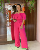 Jumpsuit Off Shoulder Shirred Waist Jumpsuits Summer 2023 Women Wide Leg Pants Playsuits High Waist Overalls