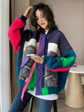 Korean Colorblock Parkas For Women Round Neck Long Sleeve Single Breasted Irregular Loose Coats Female Clothing