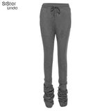 Sisterlinda Street Style Gray Sweatpants for Women Drawstring Casual Extra Long Stacked Pants Winter Thick Warm Trousers