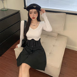 Black Sexy High Waist Skirt Women Autumn Korean Fashion Button Patchwork A-line Mini Skirts Casual Goth