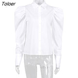 Elegant White Puff Sleeve Blouse Women Shirts Office Lady Ladies Work Wear Turn Down Collar Women Blouses 2022 Spring