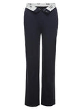 Patchwork Waist Straight Leg Pants-Outfit