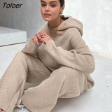 2023 Autumn Winter Women's tracksuit Solid Color Hooded Long Sleeve Sweater Elastic Trousers Suits Knitted Two Piece