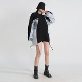 Toloer Lazy Wind Cowboy Splicing Sweater Loose Casual Fashion Long Long Sleeve Knit Sweater Trend-Outfit